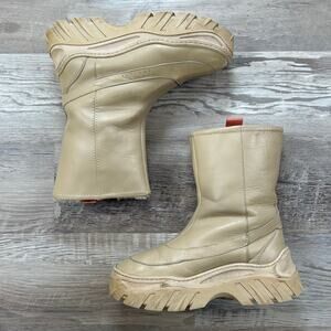 Inuikii Shearling Lined Leather Platform Winter Boots Beige Chunky Sole EU 39